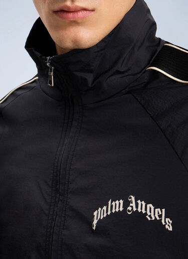 LN-CC® - Palm Angels: Curved Logo Vintage Track Windbreaker - Black Palm Angels Curved Logo Vintage Track Windbreaker Black pma0164034