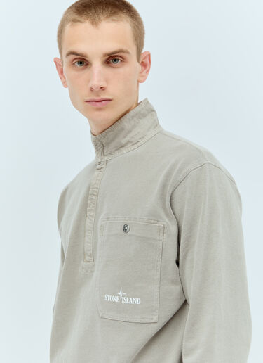 Stone Island Logo Print Long-Sleeve Polo Shirt Grey sto0156017