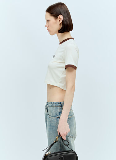 Logo Print Cropped T-Shirt Miu Miu Logo Print Cropped T-Shirt Cream miu0256080