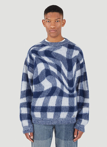 032C Distorted Check Sweater Blue cee0146004