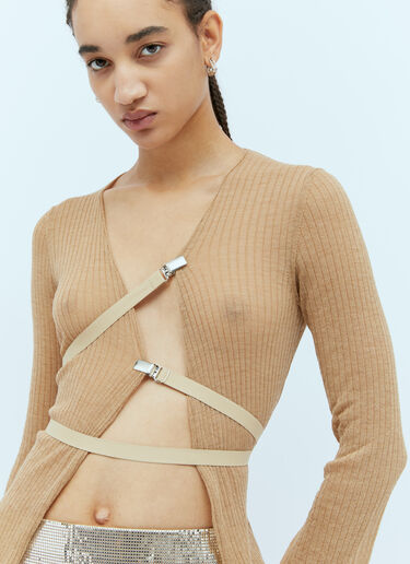 Sportmax Wool-Blend Rib Knit Cardigan Beige spx0254011