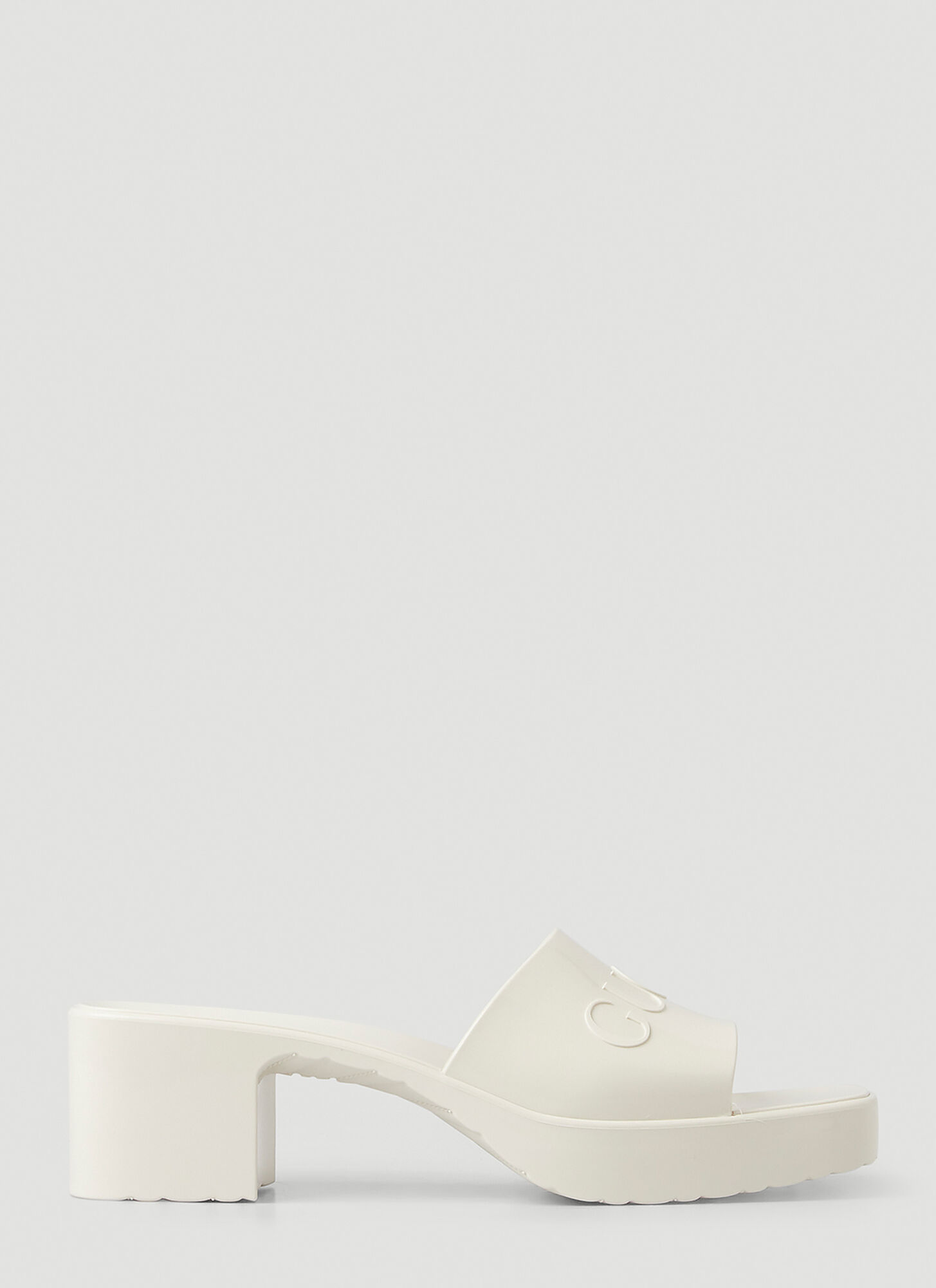 Gucci Off-white Rubber Slide Heeled Sandals In White