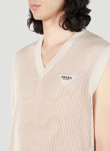 Prada Logo Plaque Knit Vest Natural pra0152039