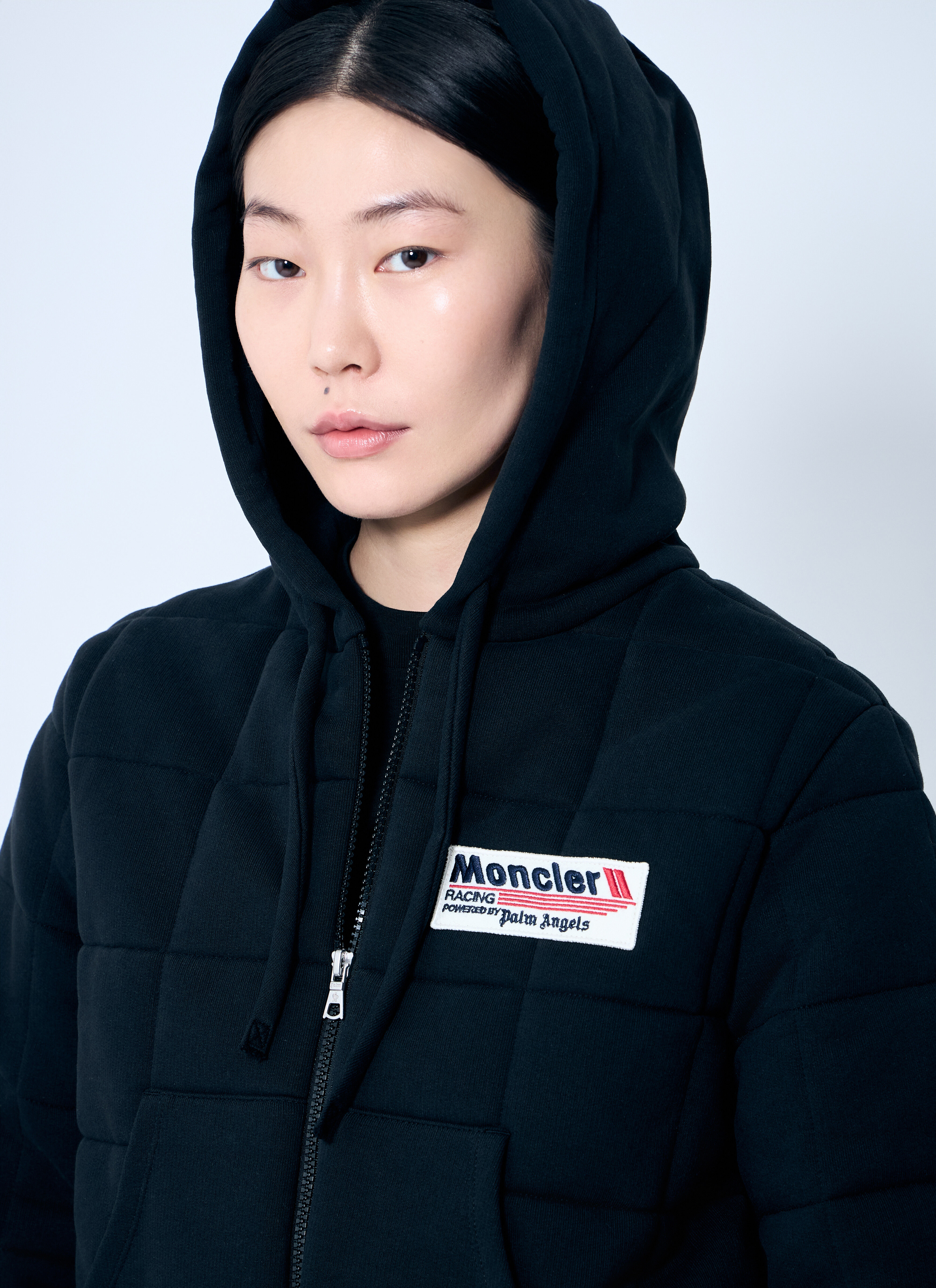 8 Moncler Palm Angels Quilted Zip Up Cardigan en Black pour femme LN CC