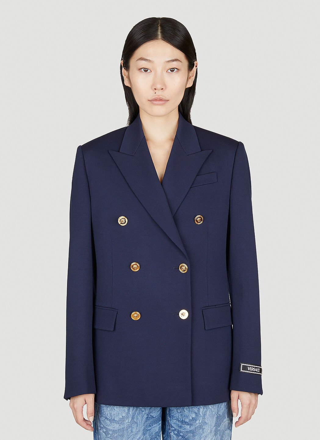 Versace 修身男性化双排扣西装外套 蓝色 ver0255008