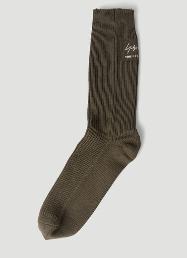 Yohji Yamamoto Logo Patch Military Socks Khaki yoy0148017