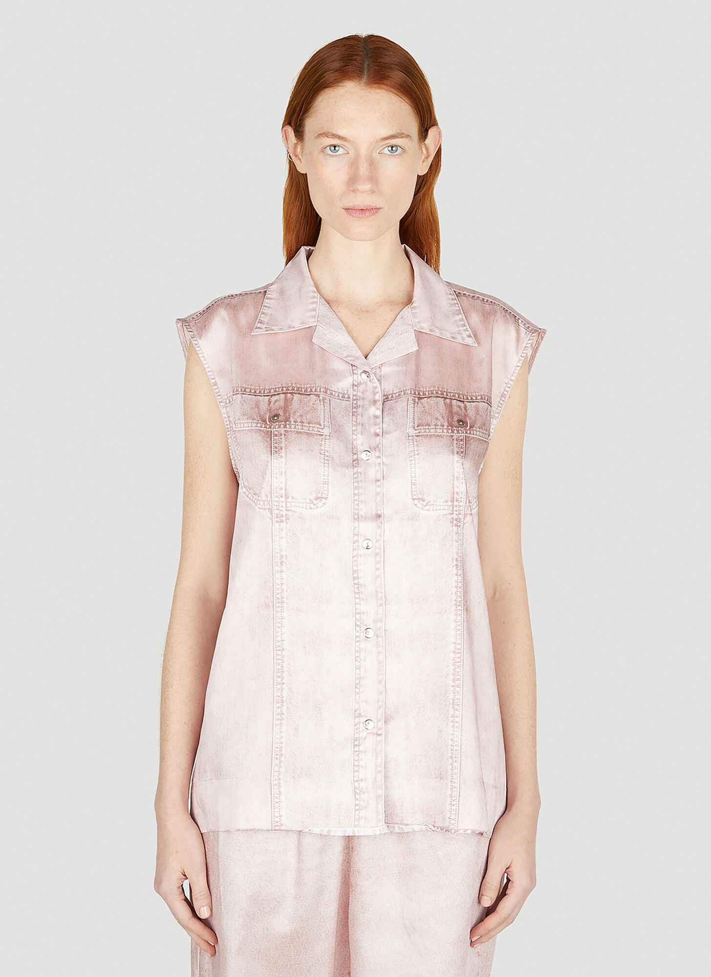 Shop Diesel C-mohja Denim Sleeveless Shirt In Pink