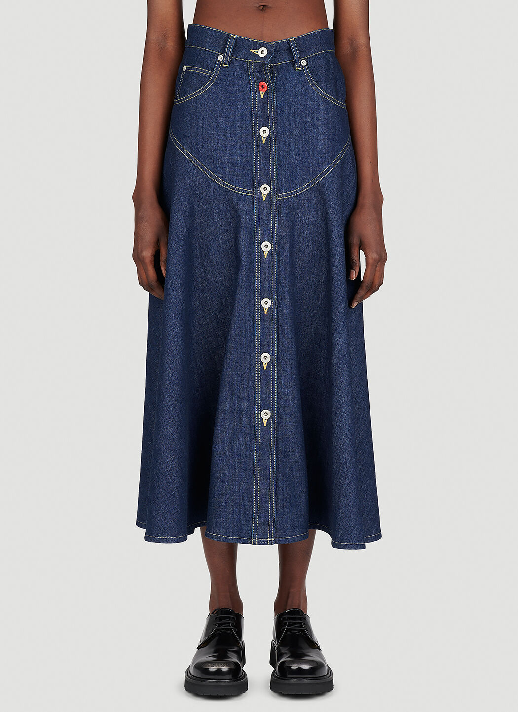 Kenzo Long Flared Denim Skirt in Blue LN CC