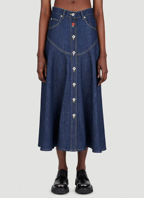 Kenzo Long Flared Denim Skirt Green knz0253017