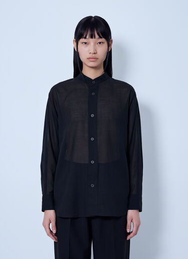 LN-CC® - Issey Miyake: Sheer Wool Shirt - Black Issey Miyake Sheer Wool Shirt Black ism0265004