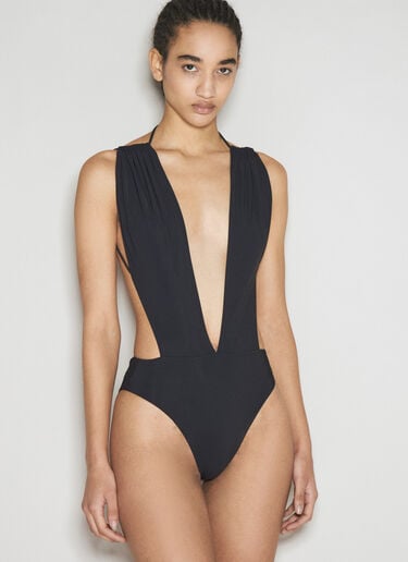 Saint Laurent Backless V-Halter Swimsuit Black sla0255033