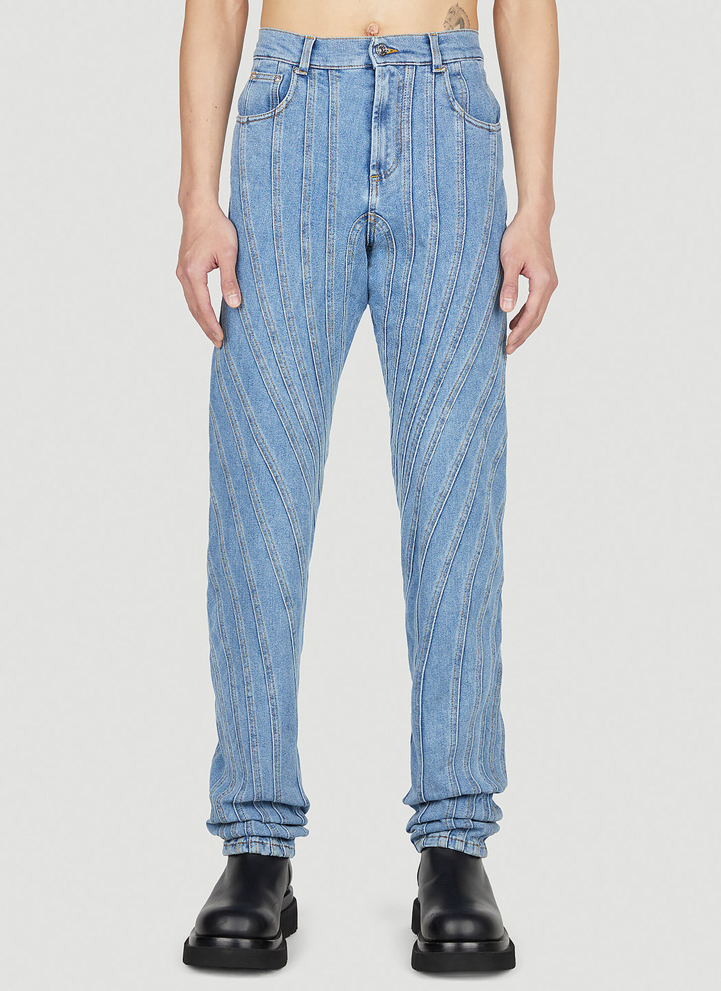 Mugler Relaxed Spiral Jeans Light Medium Blue In Blue