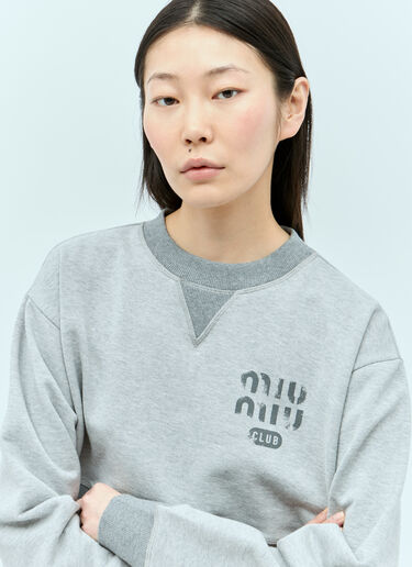 Miu Miu Cropped Logo Print Sweatershirt Grey miu0256002