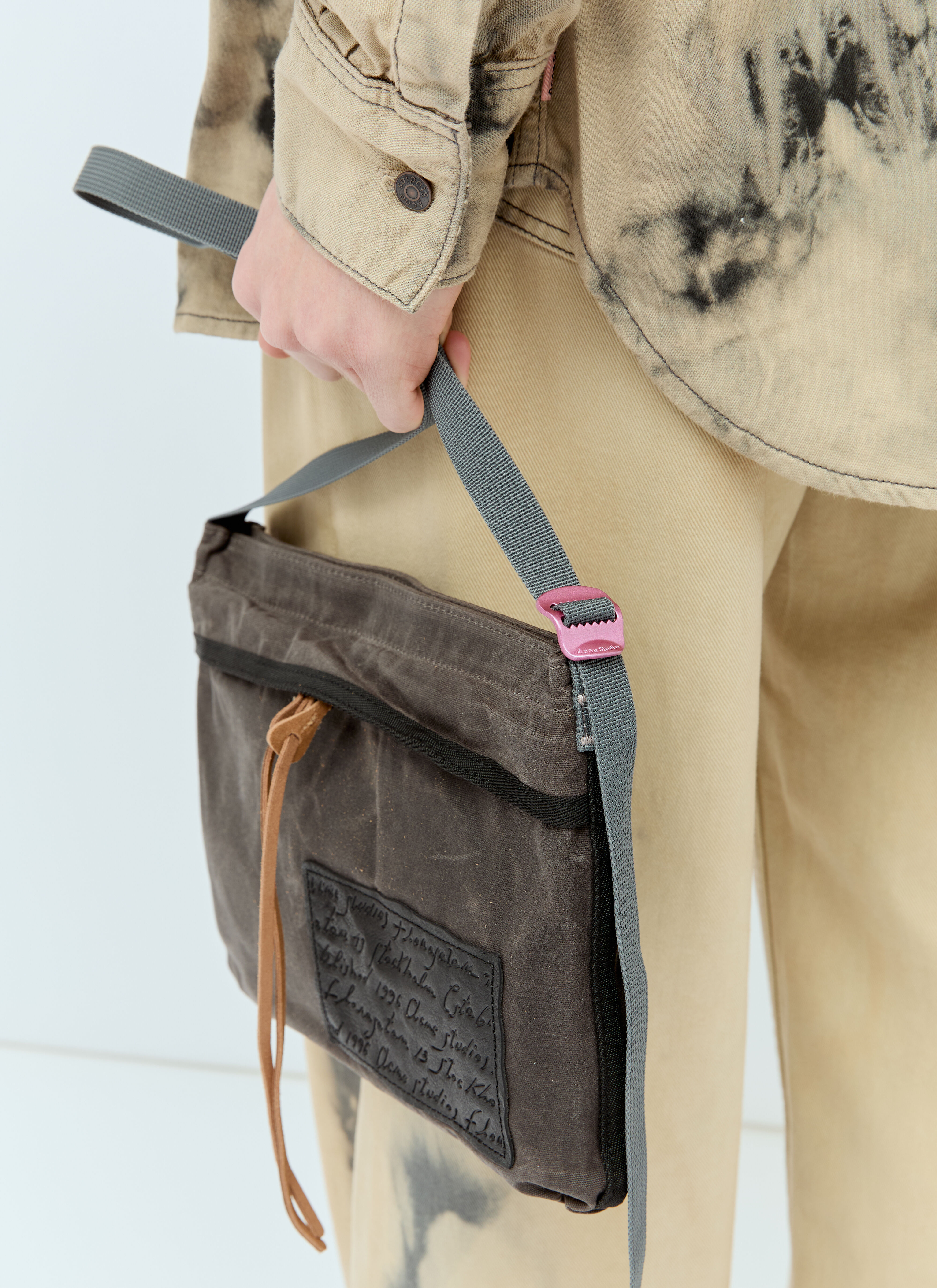 Grey canvas crossbody bag on sale
