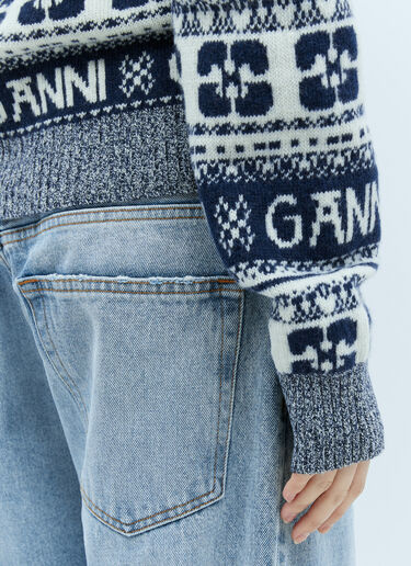 GANNI Logo Jacquard Wool Sweater Blue gan0255027