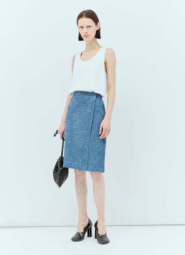 Bottega Veneta Intrecciato Suede Midi Skirt Blue bov0257016