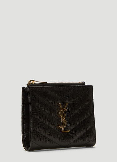 Saint Laurent Monogram Grain De Poudre Zipped Card Case Black sla0237053