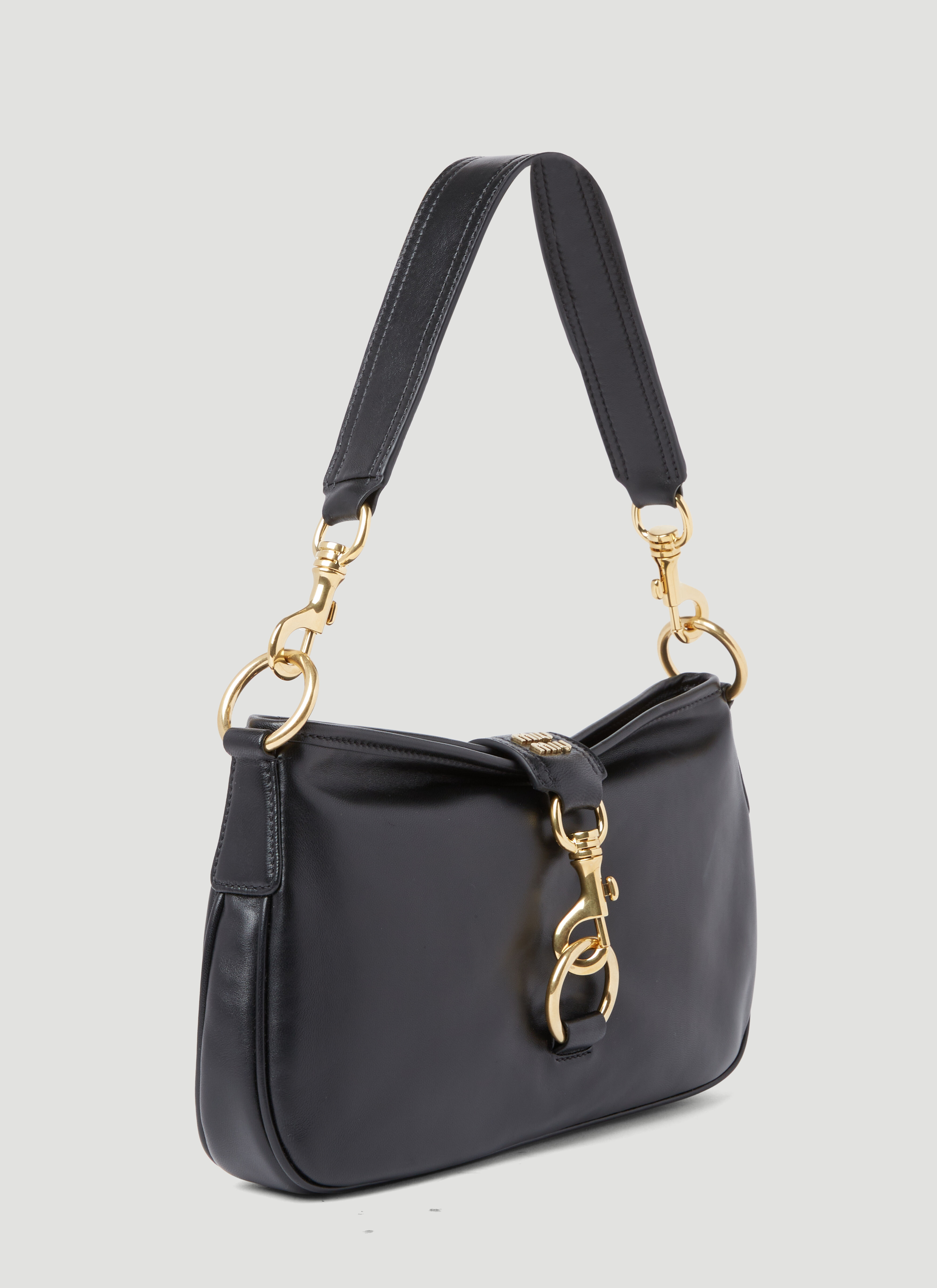 Miu Miu Women's' Logo Plaque Leather Shoulder Bag in Black | LN-CC®