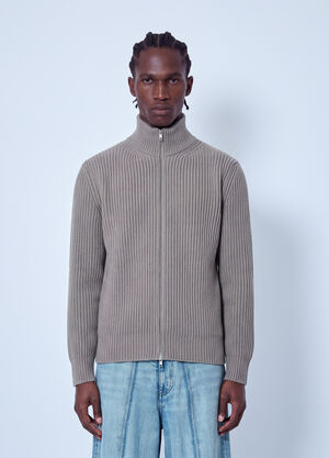 MM6 Maison Margiela Ribbed Zip-Up Sweater Beige mmm0165002
