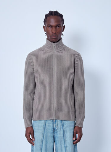 LN-CC® - MM6 Maison Margiela: Ribbed Zip-Up Sweater - Beige MM6 Maison Margiela Ribbed Zip-Up Sweater Beige mmm0165002