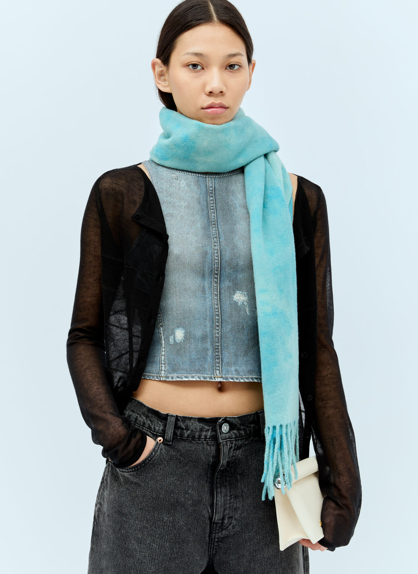 Shop Acne Studios Tie-dye Wool Scarf In Blue