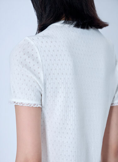 Miu Miu Lace-Trim Logo-Patch T-shirt White miu0265016
