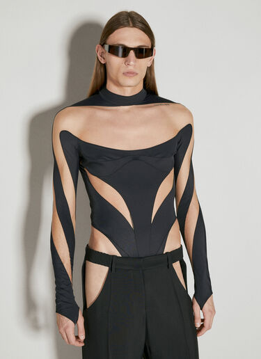 イリュージョン ネックラインボディスーツ Mugler イリュージョン ネックラインボディスーツ ブラック mug0154009