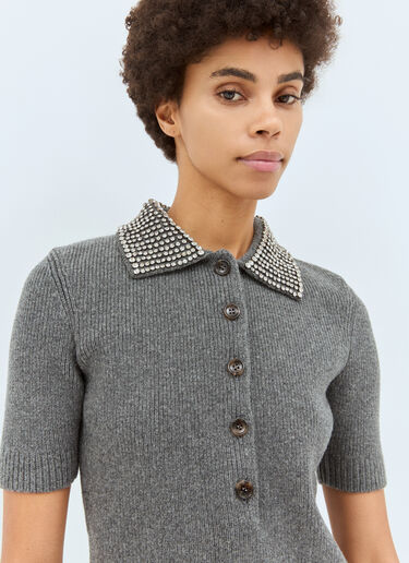 Gucci Rib Wool Polo Shirt Grey guc0258005