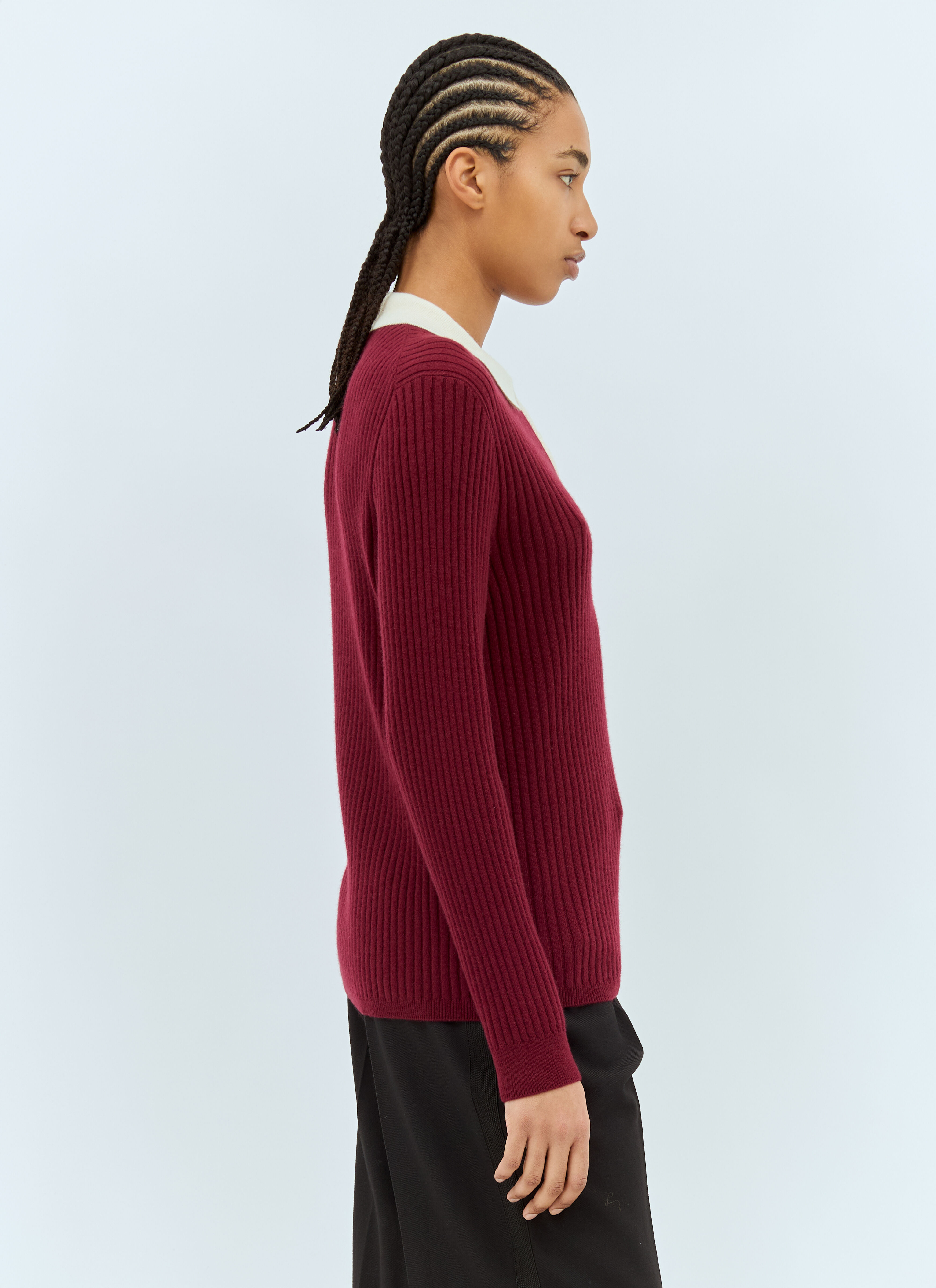 Miu Miu Women's' Ribbed Cashmere Polo Shirt in Burgundy | LN-CC®