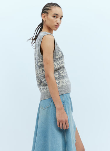 GANNI Intarsia Logo Sweater Vest Grey gan0254013