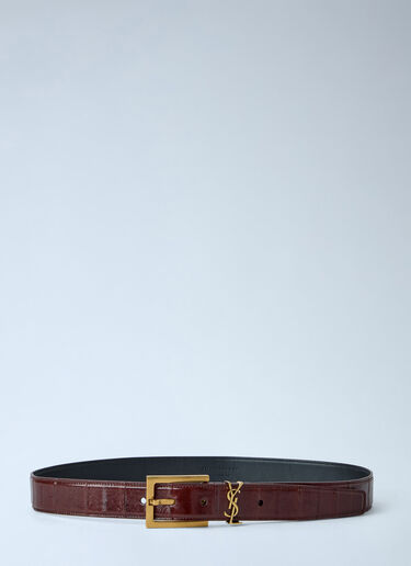 Saint Laurent Logo Buckle Leather Belt Brown sla0264014