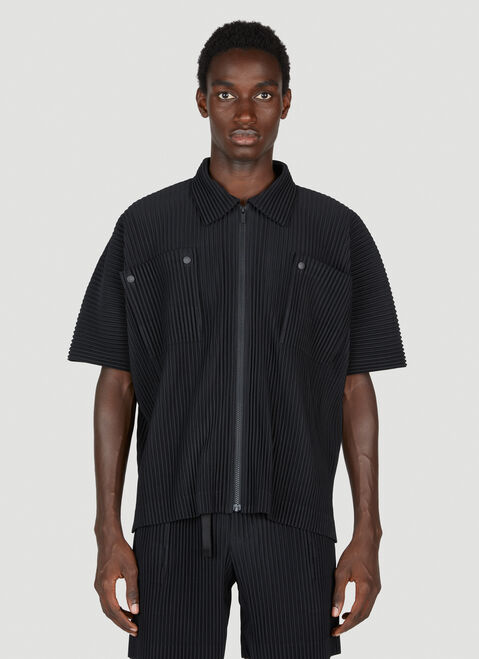 Homme Plissé Issey Miyake Pleated Short Sleeve Shirt Black hmp0153001