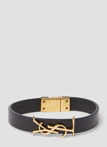 Saint Laurent Cassandre Leather Bracelet Black sla0351003