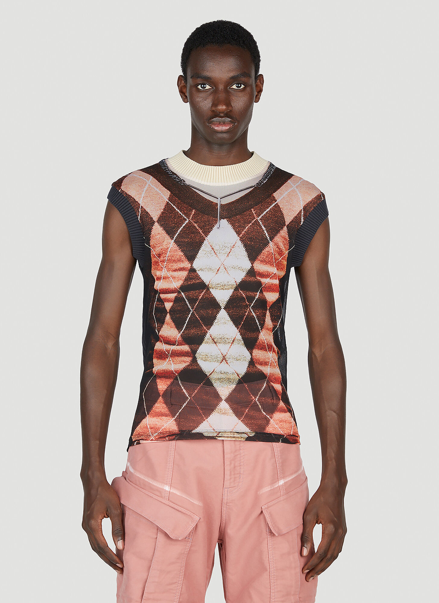 Y/project X Jean Paul Gaultier Trompe L'oeil Argyle Sweater Top In Orange