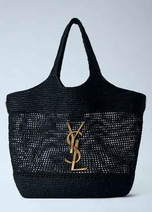 Saint Laurent Rafia Icare Tote Bag Black sla0263077