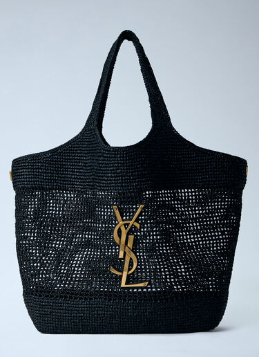 Saint Laurent Rafia Icare Tote Bag Black sla0263077