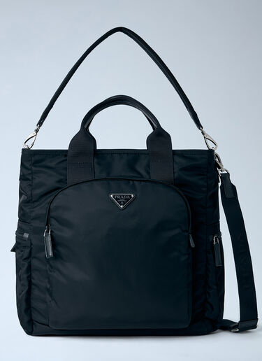 LN-CC® - Prada: Re-Nylon Logo-Plaque Tote Bag - Black Prada Re-Nylon Logo-Plaque Tote Bag Black pra0164043