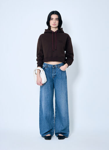 Miu Miu Logo Motif Hooded Sweatshirt Brown miu0260003