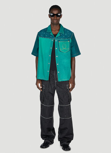 Marine Serre Panelled Denim Shirt Green mrs0152015