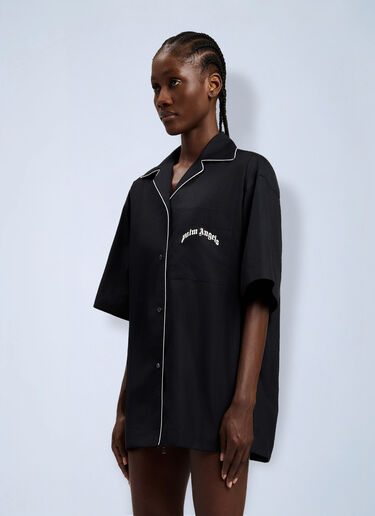 LN-CC® - Palm Angels: Curved Logo Bowling Shirt - Black Palm Angels Curved Logo Bowling Shirt Black pma0264225