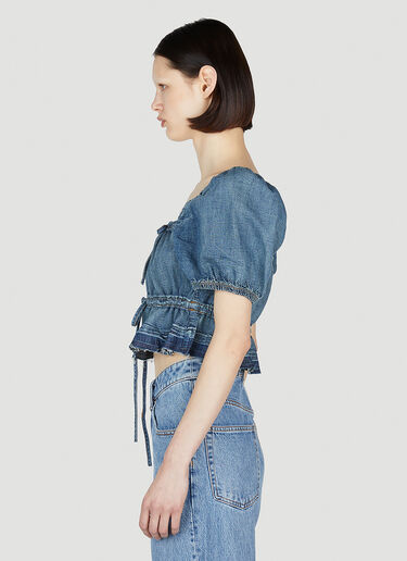 GANNI Tint Edge Denim Puff Sleeve Top Blue gan0252015