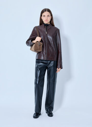 LN-CC® - Max Mara: High-Collar Leather Jacket - Dark Brown Max Mara High-Collar Leather Jacket Dark Brown max0265214