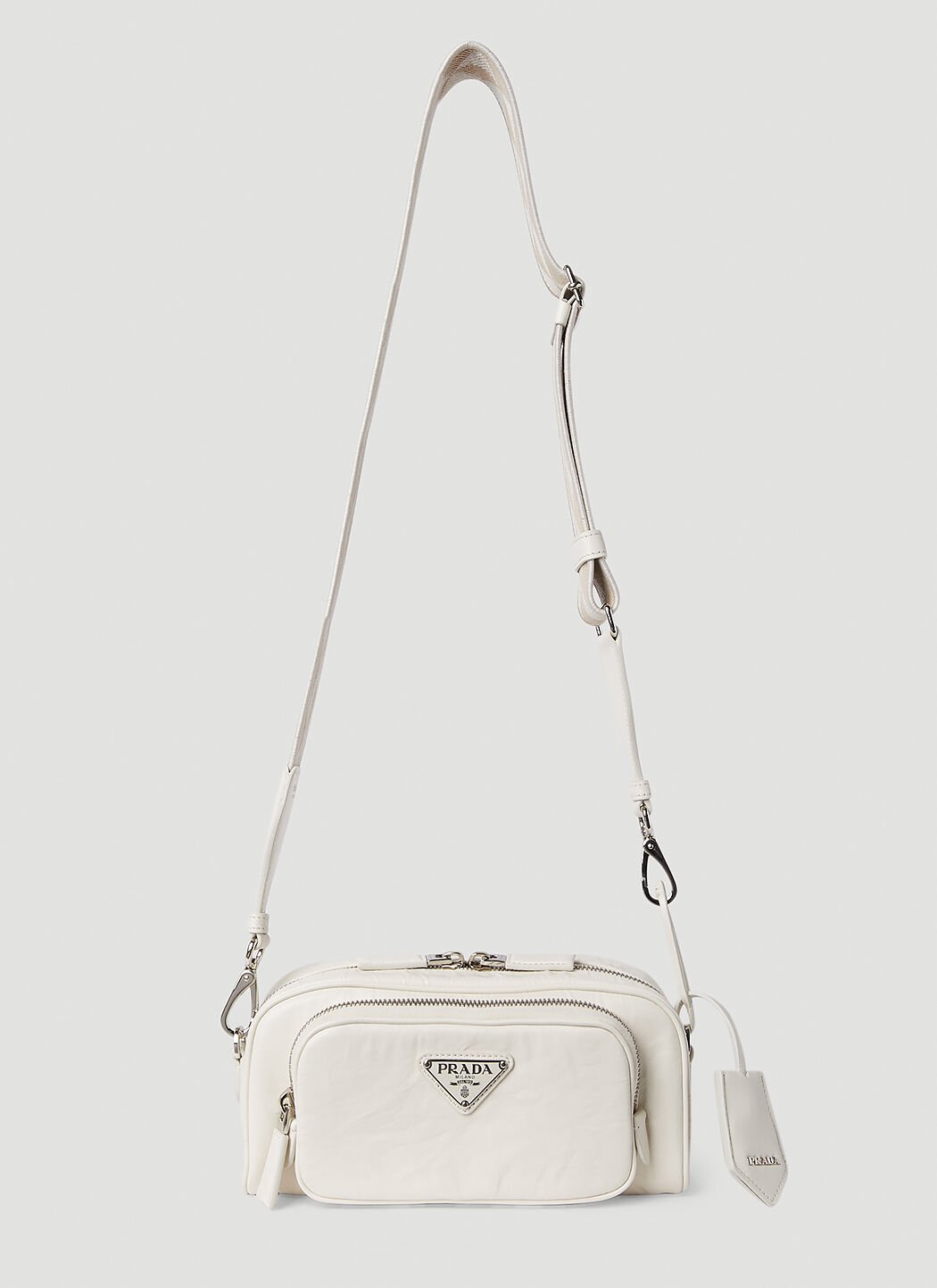 Prada Women s Antique Leather Pocket Shoulder Bag in White LN CC