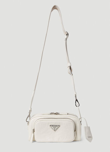 Prada Antique Leather Pocket Shoulder Bag White pra0252070