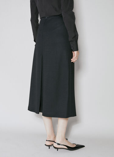 Saint Laurent Leather Trim Midi Skirt Black sla0253026