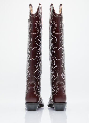GANNI Embroidered Western Boots Burgundy gan0253023