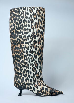 GANNI Leopard Eyelets Slouchy High Shaft Boots Brown gan0259051