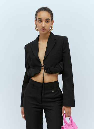 Jacquemus La Veste Croissant Crop Blazer Black jac0254010