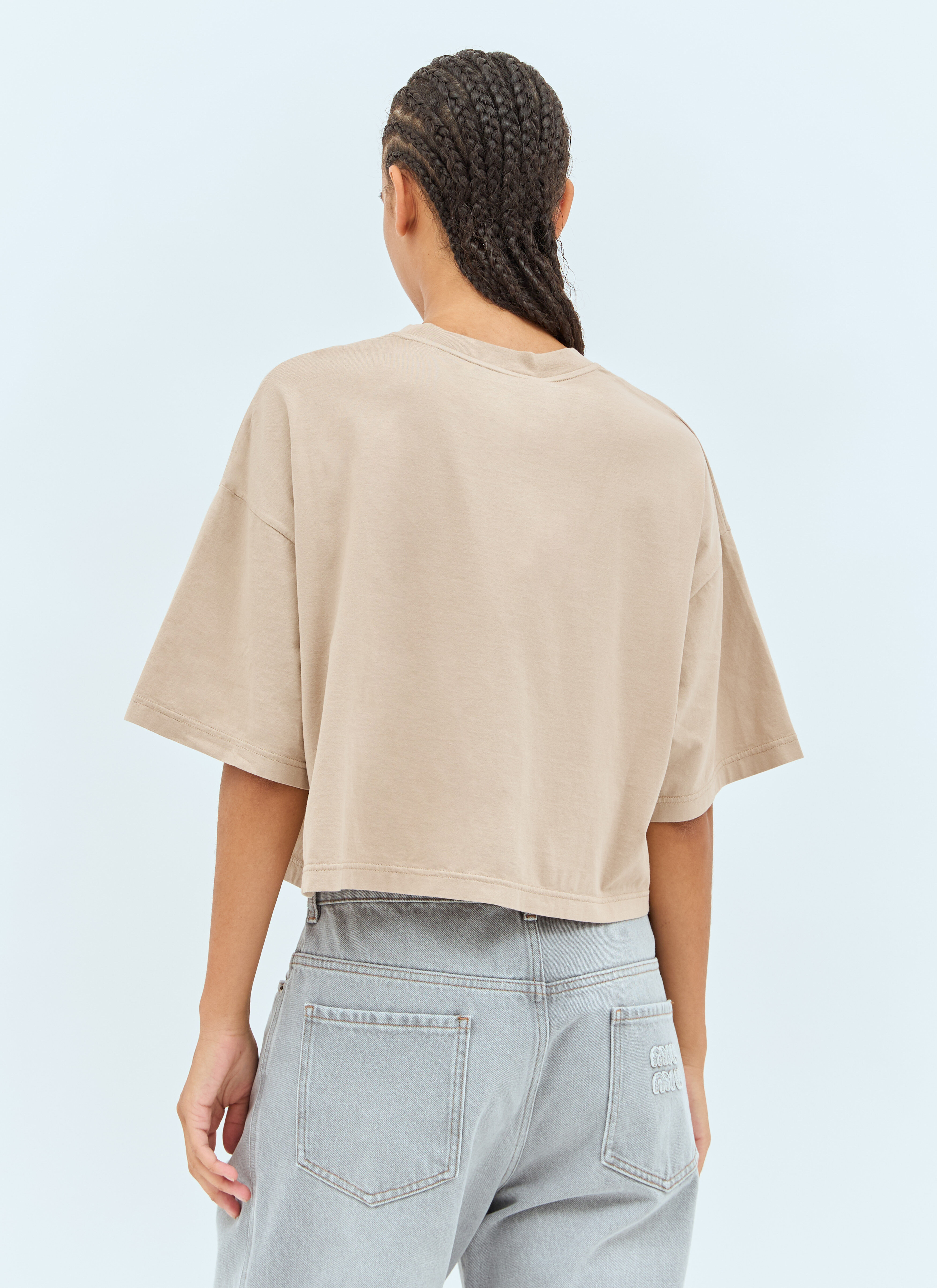 miu miu ベージュ 半袖Tシャツ Miu Miu Men's' Logo Patch Long T-Shirt in Beige | LN-CC®