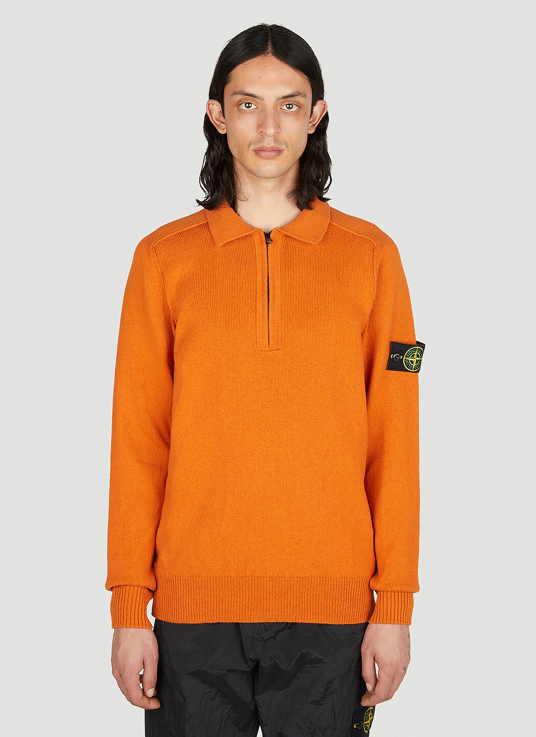 Stone Island Compass Patch Zip Up Sweater in Orange LN CC